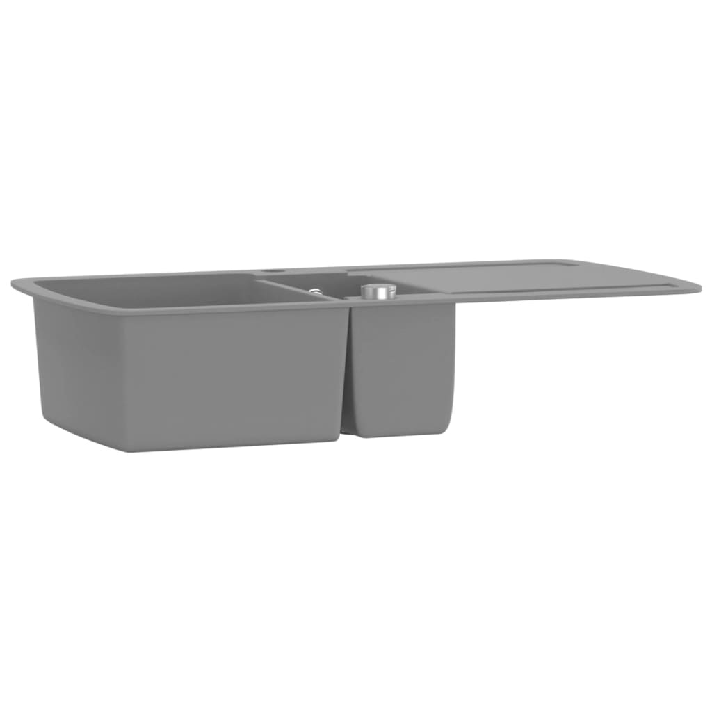 vidaXL Évier de cuisine en granit Double bac Gris