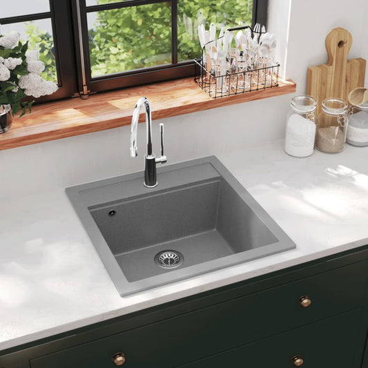vidaXL Évier de cuisine en granit Bac unique Gris