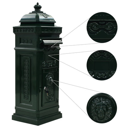 vidaXL Boîte aux lettres à pilier Aluminium Vintage antirouille Vert
