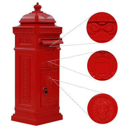 vidaXL Boîte aux lettres à pilier Aluminium Vintage antirouille Rouge