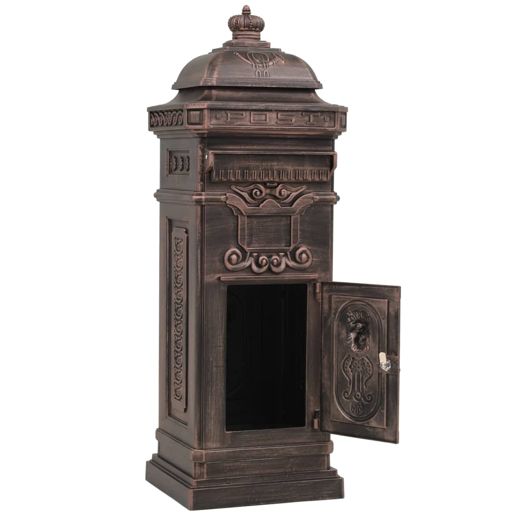 vidaXL Boîte aux lettres à pilier Aluminium Vintage Bronze antirouille