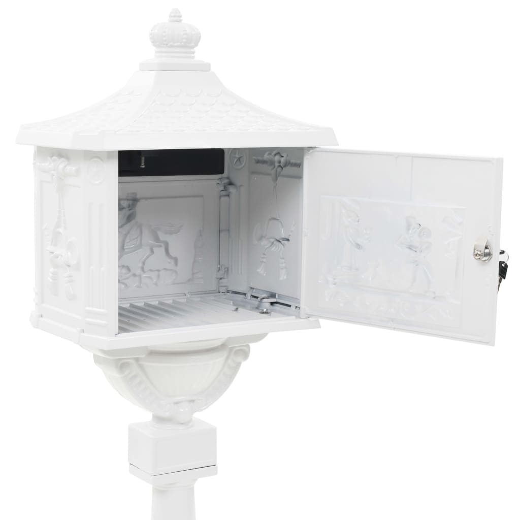 vidaXL Boîte aux lettres sur pied Aluminium Vintage Antirouille Blanc
