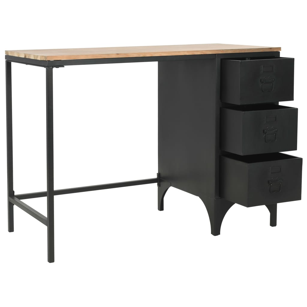 vidaXL Bureau à piédestal unique Bois de sapin et acier 100x50x76 cm