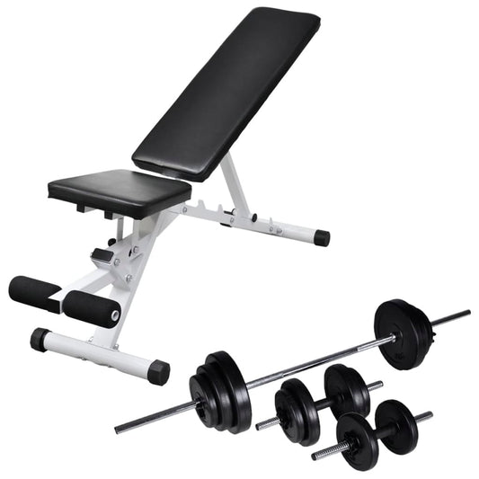 vidaXL Banc d'entraînement avec jeu d'haltères et de disques de poids 30,5 kg