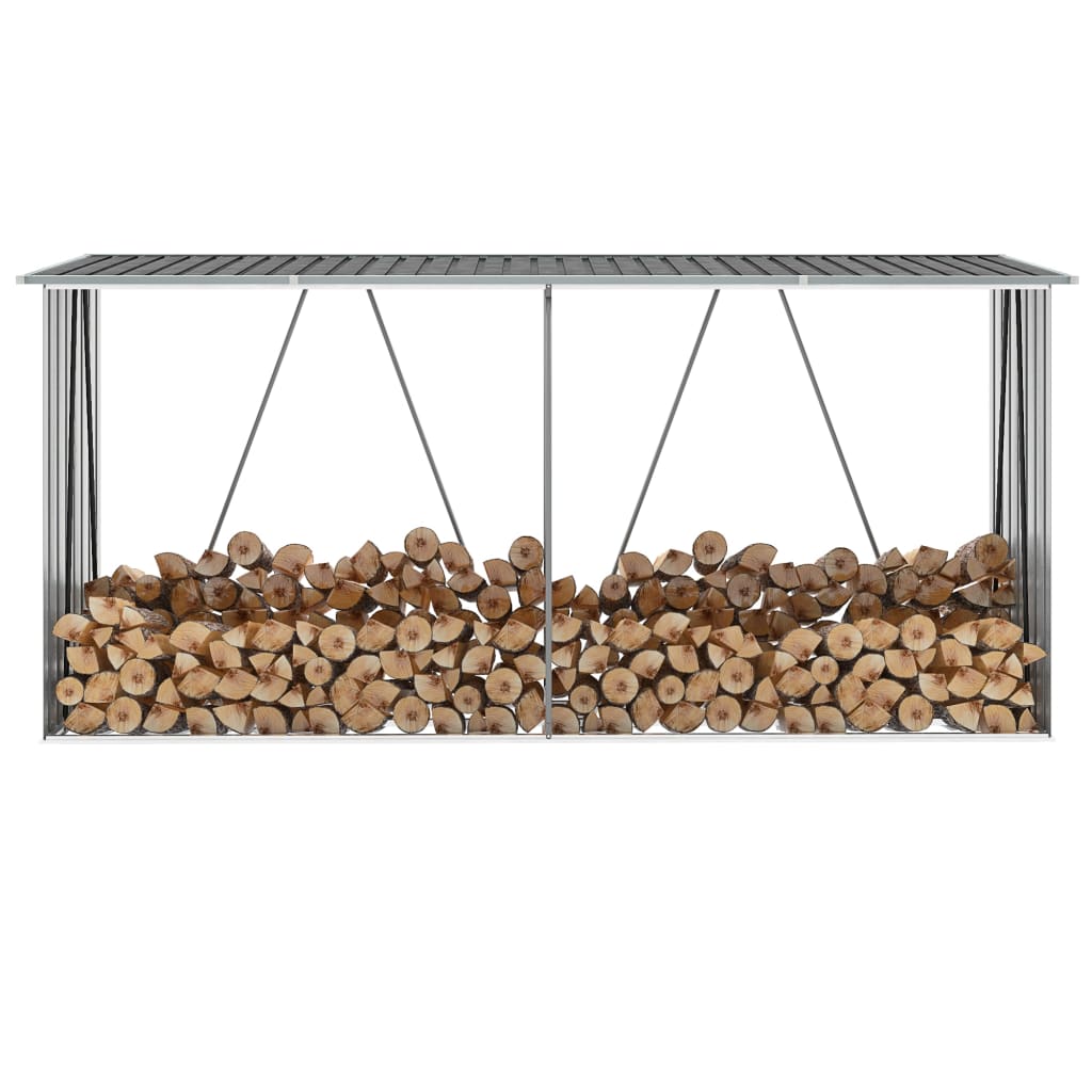 vidaXL Abri de stockage de bois Acier galvanisé 330x84x152 cm Gris