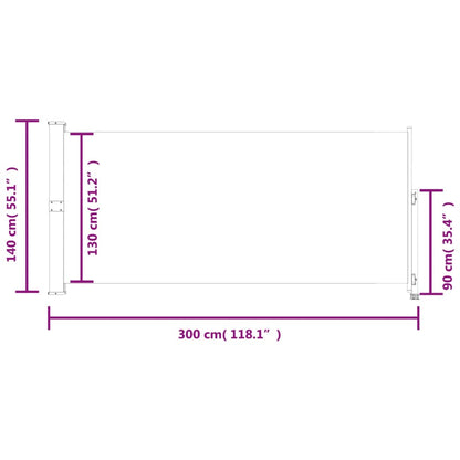 vidaXL Auvent latéral rétractable de patio 140 x 300 cm Blanc cassé
