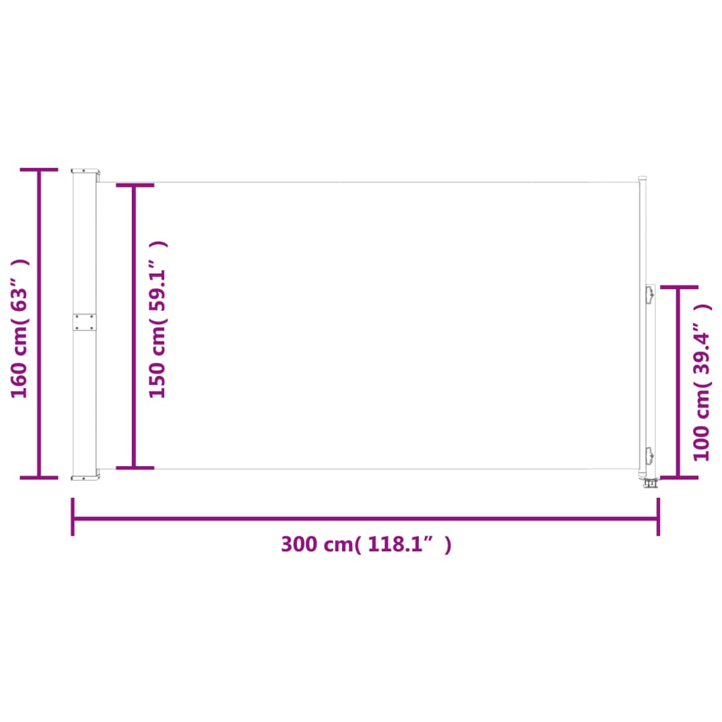vidaXL Auvent latéral rétractable de patio 160 x 300 cm Blanc cassé