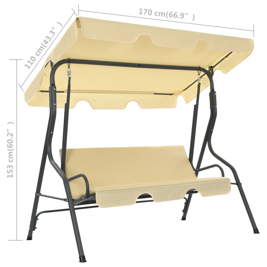 vidaXL Balancelle de jardin Blanc crème 170 x 110 x 153 cm