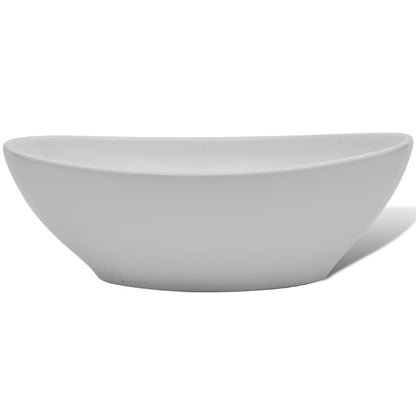 vidaXL Lavabo de salle de bain avec mitigeur Céramique Ovale Blanc