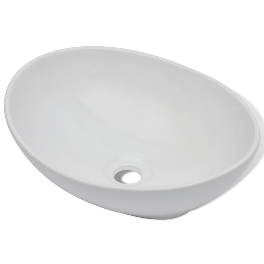 vidaXL Lavabo de salle de bain avec mitigeur Céramique Ovale Blanc