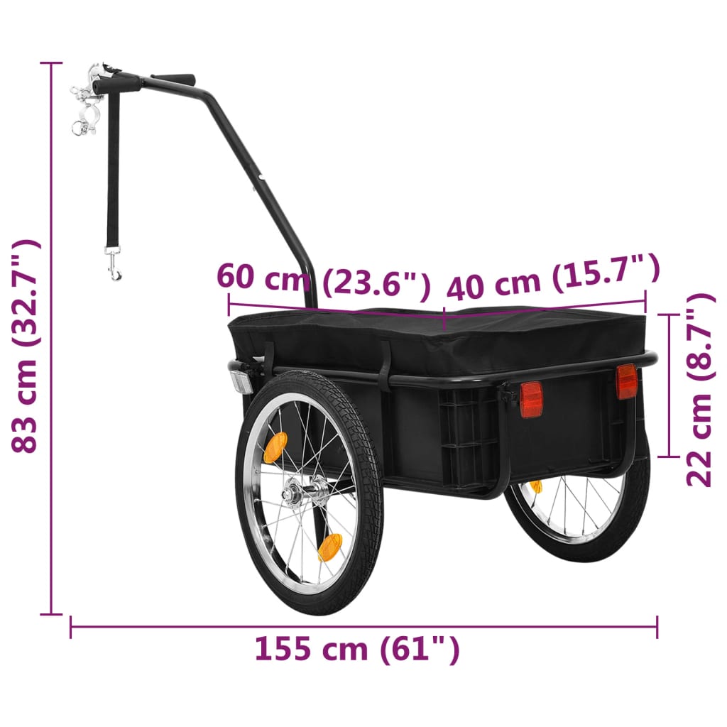 vidaXL Remorque de vélo/chariot à main 155x60x83 cm acier noir
