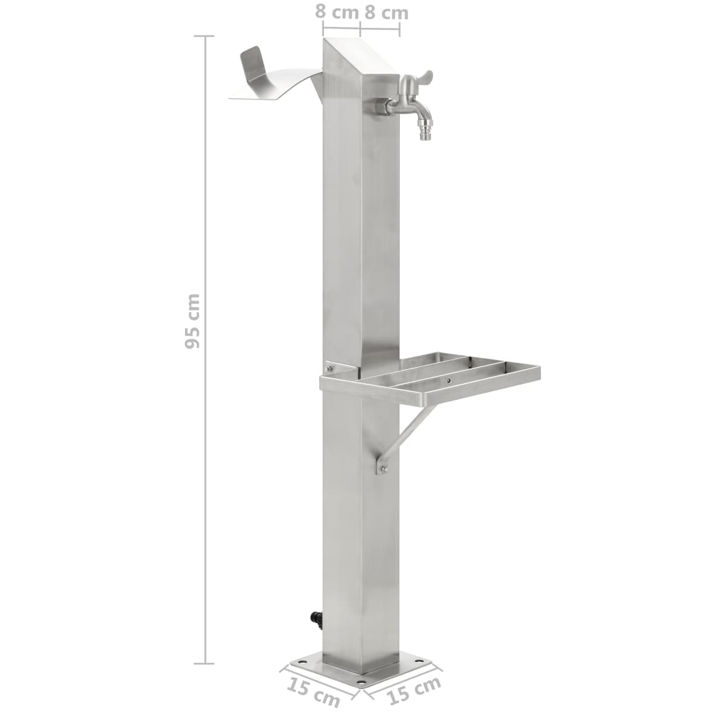 vidaXL Colonne à eau de jardin carrée Acier inoxydable 95 cm