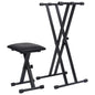 vidaXL Kit de support de clavier à empattement double et tabouret Noir