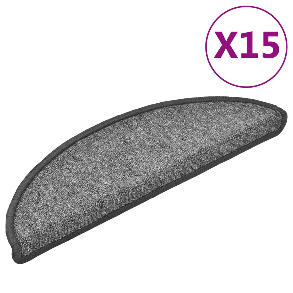 vidaXL Tapis d'escalier 15 pcs Gris foncé 56x17x3 cm