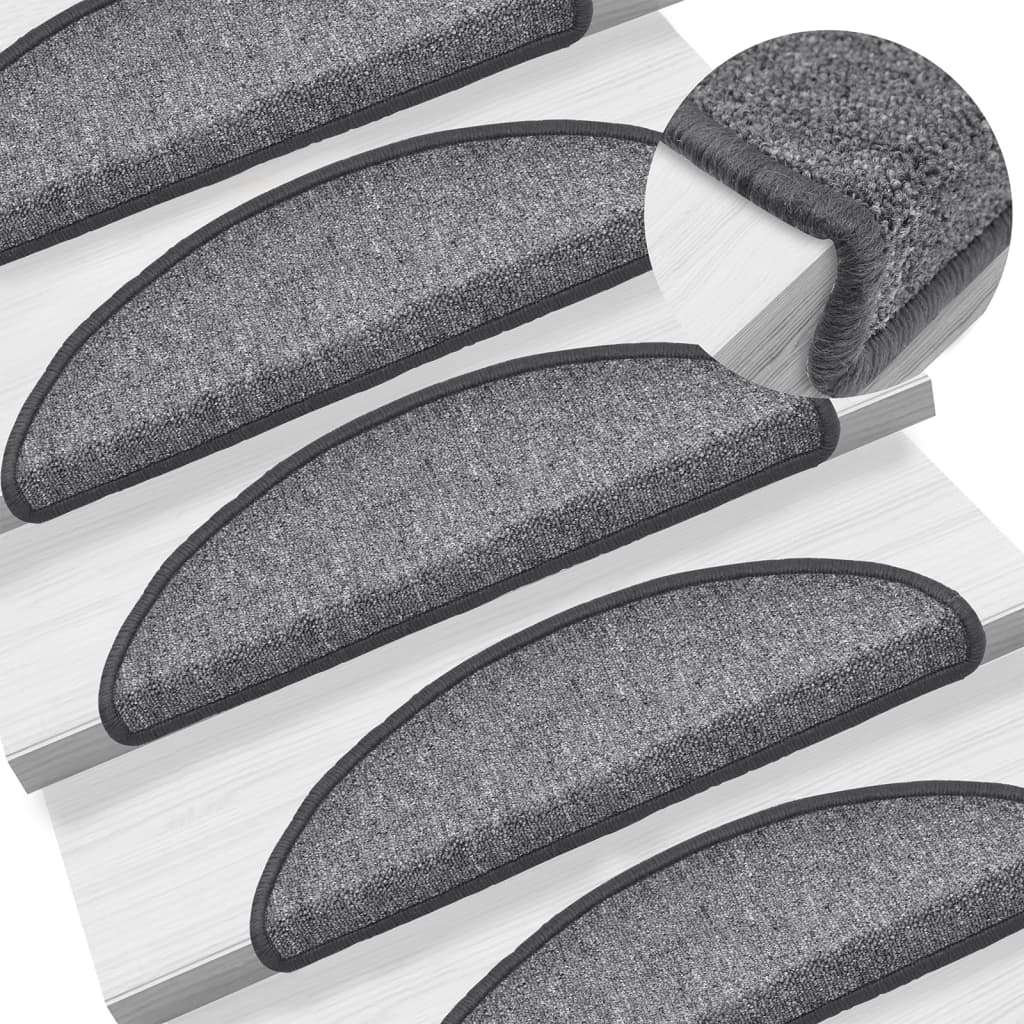 vidaXL Tapis d'escalier 15 pcs Gris foncé 56x17x3 cm