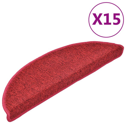 vidaXL Tapis d'escalier 15 pcs Rouge bordeaux 56 x 17 x 3 cm