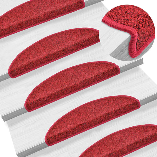 vidaXL Tapis d'escalier 15 pcs Rouge bordeaux 56 x 17 x 3 cm