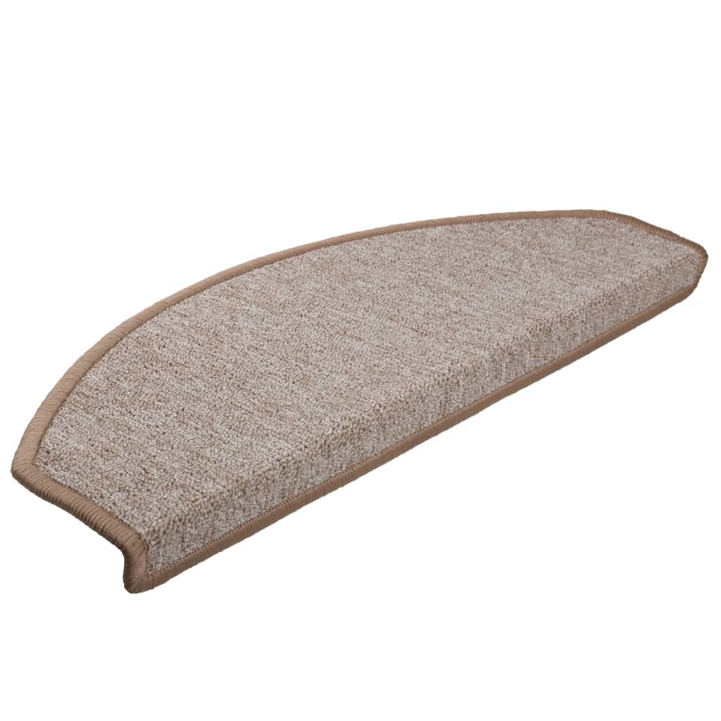 vidaXL Tapis d'escalier 15 pcs Marron clair 65 x 24 x 4 cm
