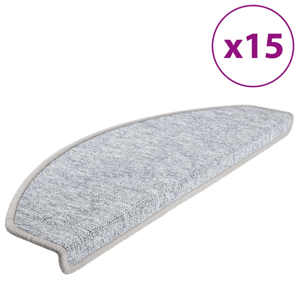 vidaXL Tapis d'escalier 15 pcs Gris clair 65 x 24 x 4 cm