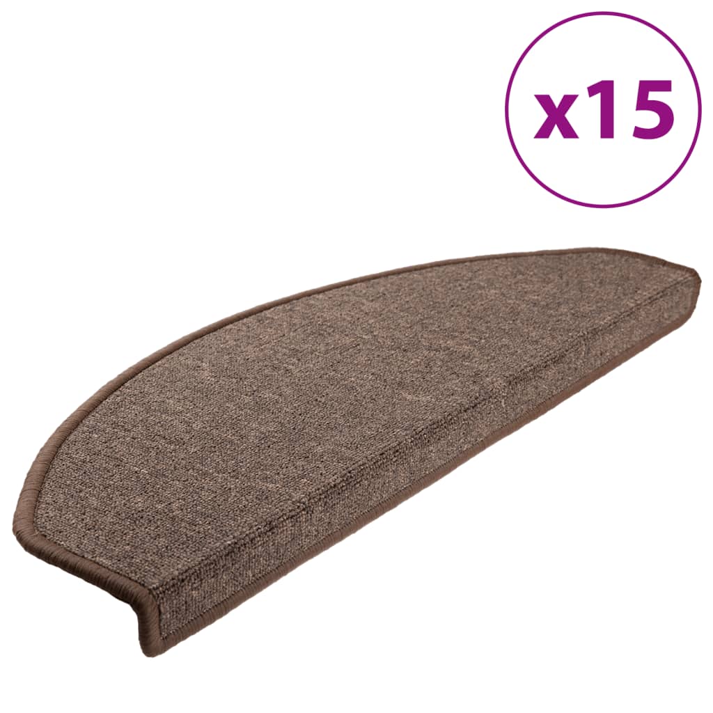 vidaXL Tapis d'escalier 15 pcs Marron café 65 x 24 x 4 cm