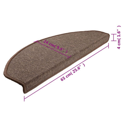 vidaXL Tapis d'escalier 15 pcs Marron café 65 x 24 x 4 cm