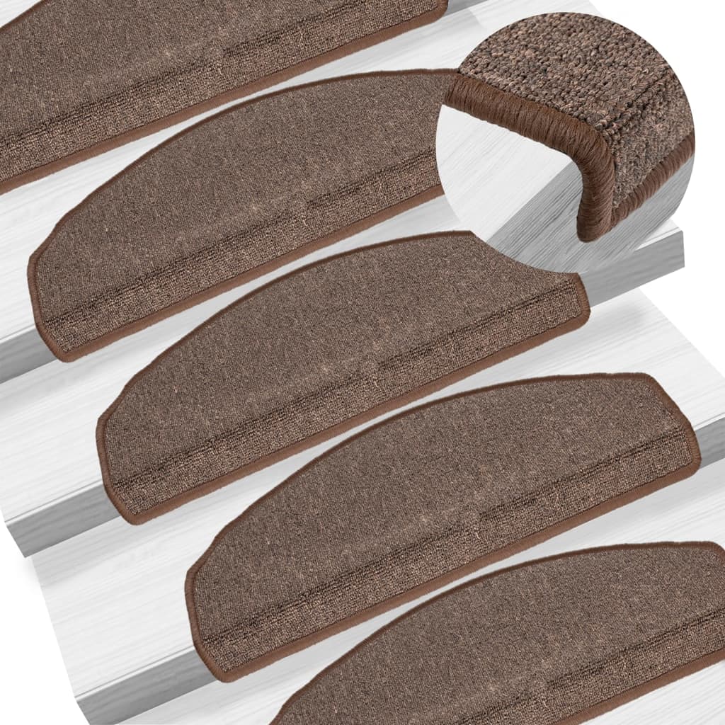 vidaXL Tapis d'escalier 15 pcs Marron café 65 x 24 x 4 cm