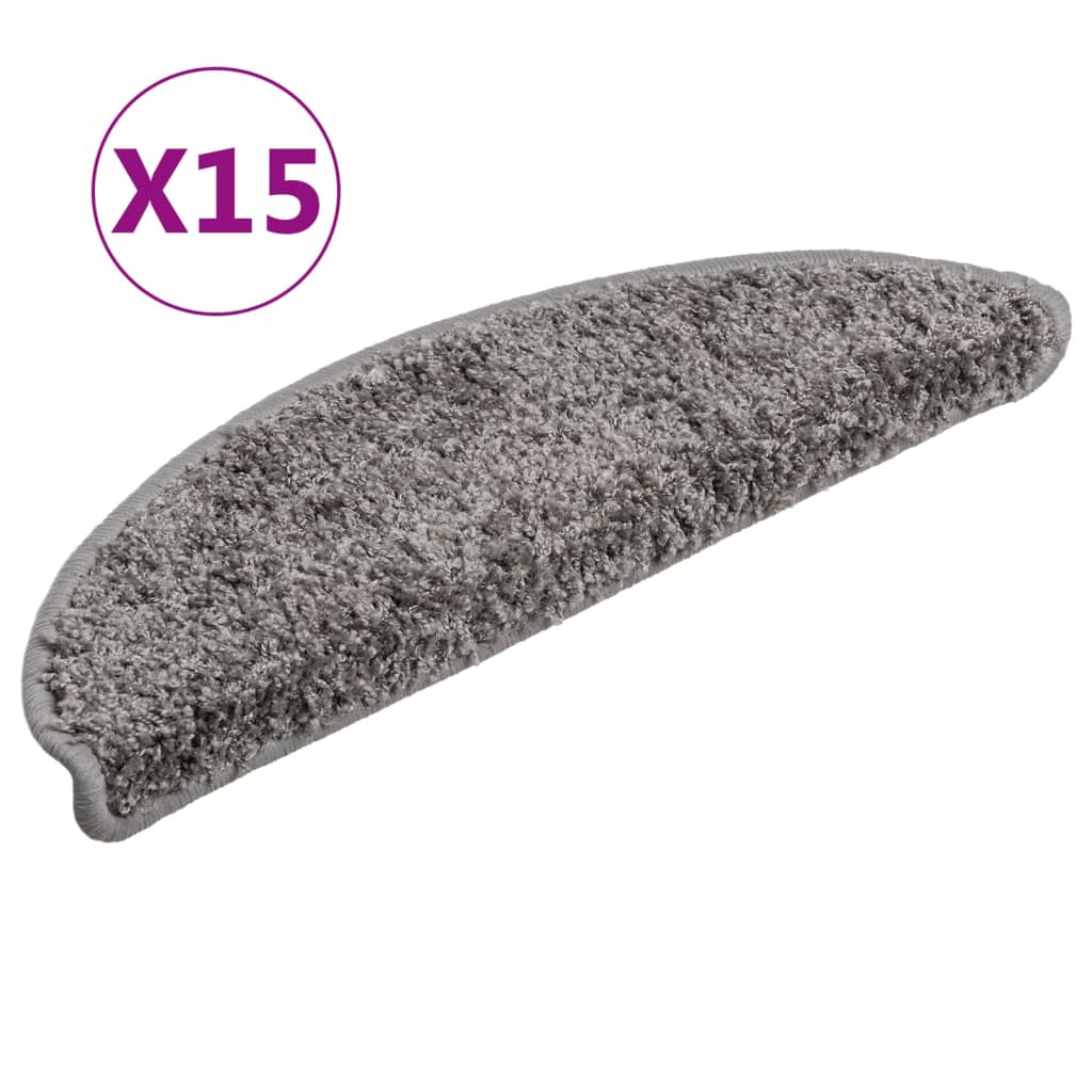 vidaXL Tapis d'escalier 15 pcs Gris 56x17x3 cm