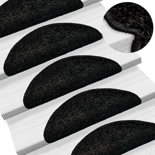 vidaXL Tapis d'escalier 15 pcs noir 56x17x3 cm