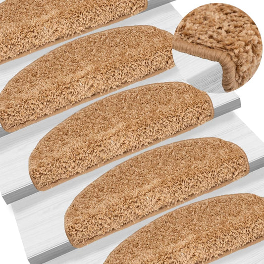 vidaXL Tapis d'escalier 15 pcs beige 65x21x4 cm