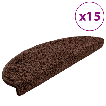 vidaXL Tapis d'escalier 15 pcs marron 65x21x4 cm