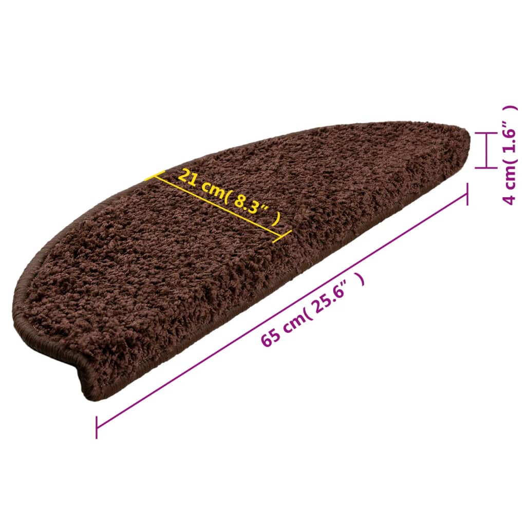 vidaXL Tapis d'escalier 15 pcs marron 65x21x4 cm