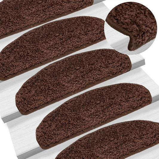 vidaXL Tapis d'escalier 15 pcs marron 65x21x4 cm