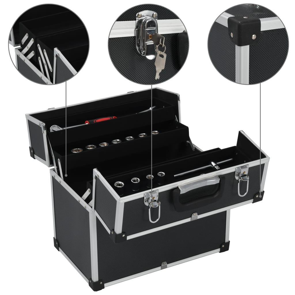 vidaXL Boîte à outils 38x22,5x34 cm Noir Aluminium
