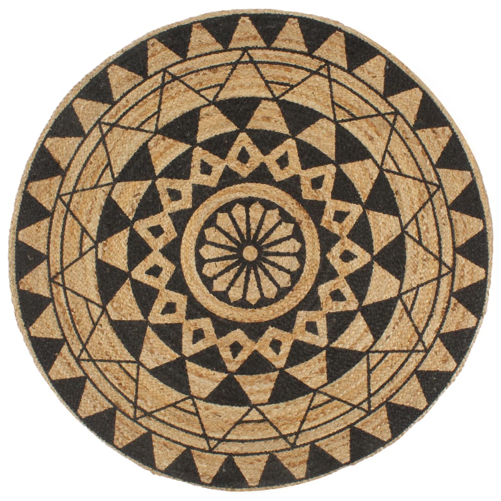 vidaXL Tapis fait à la main Jute avec imprimé noir 150 cm