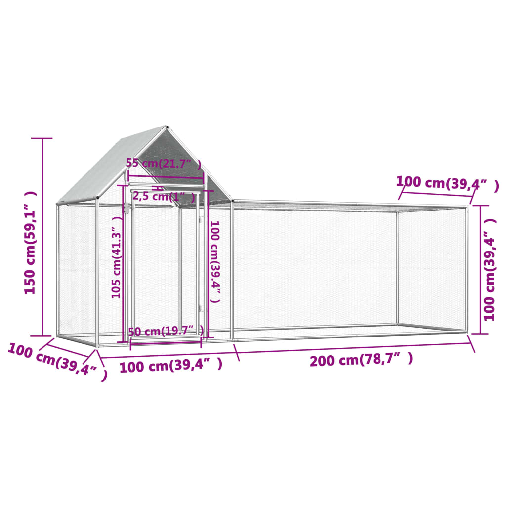vidaXL Poulailler 3 x 1 x 1,5 m Acier galvanisé