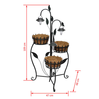 Panier à fleurs suspendu en fibre de coco avec LED solaire