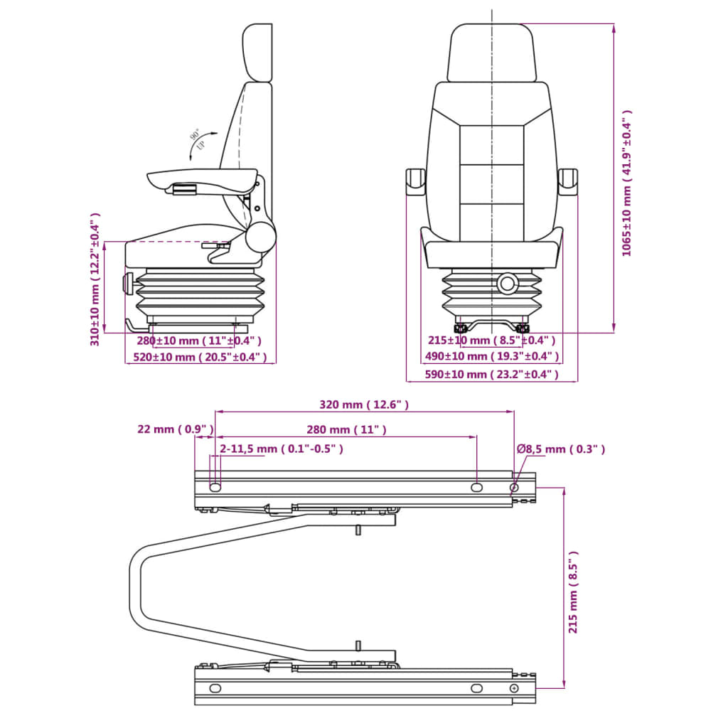 vidaXL Siège de tracteur avec suspension