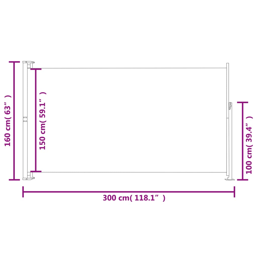 vidaXL Auvent latéral de patio 160x300 cm Noir