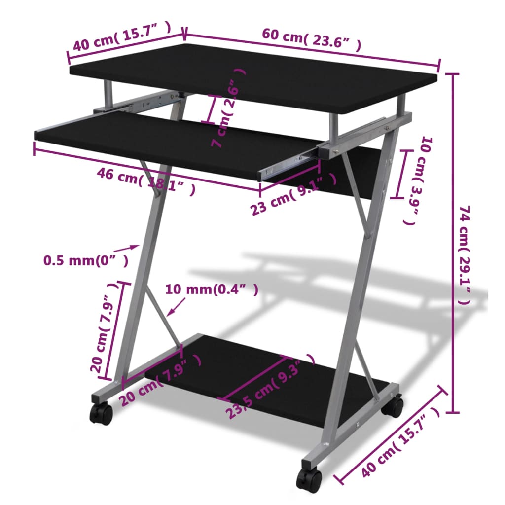 vidaXL Bureau d'ordinateur compact avec plateau à clavier Noir