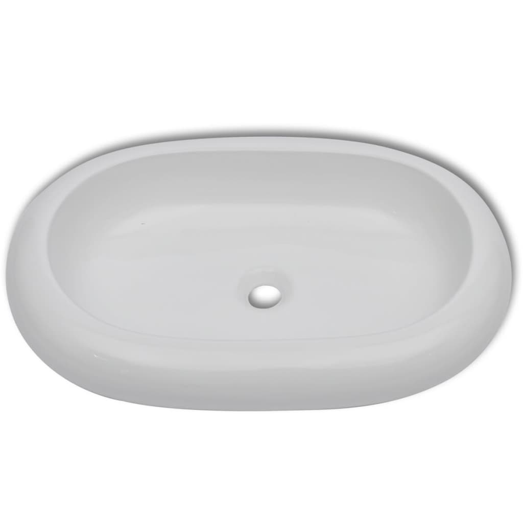 vidaXL Lavabo en forme ovale Céramique 63 x 42 cm Blanc