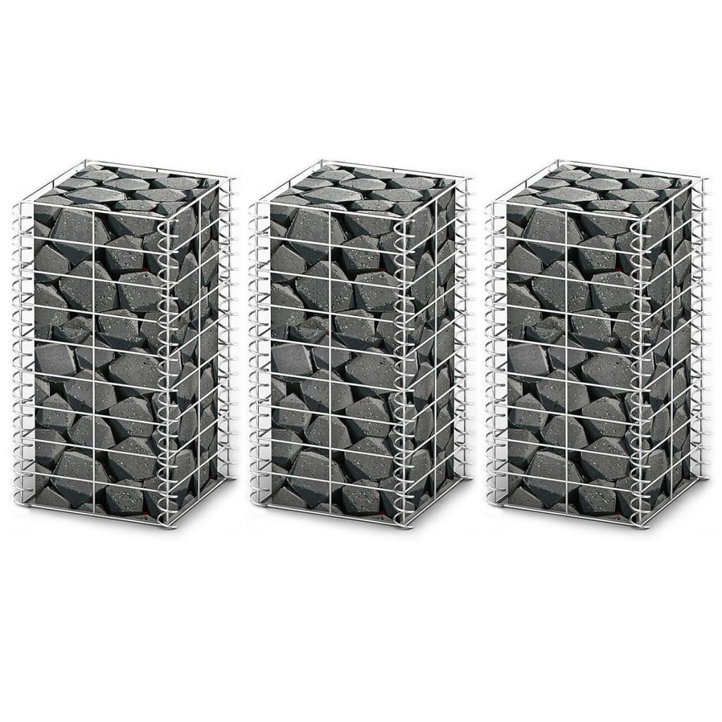 vidaXL Jeu de panier de gabion 3 pcs Fil galvanisé 25 x 25 x 50 cm