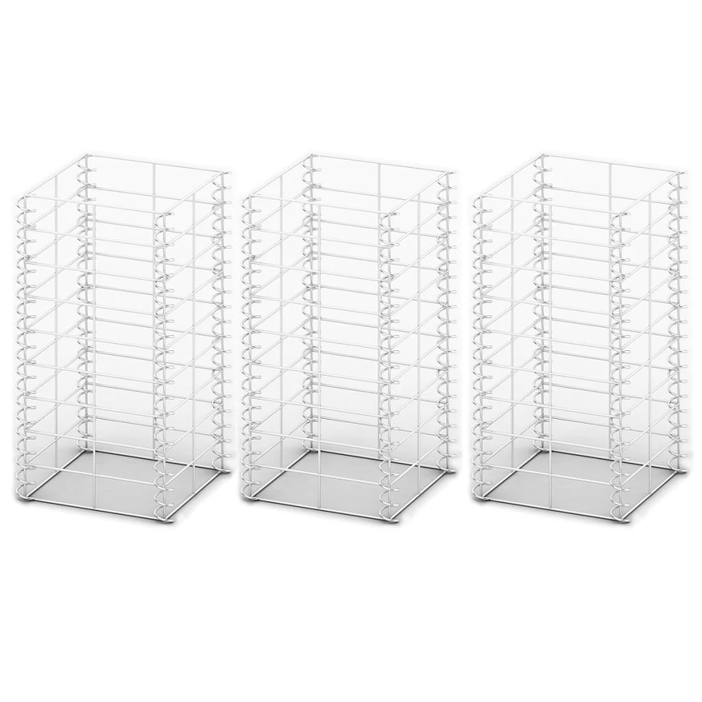 vidaXL Jeu de panier de gabion 3 pcs Fil galvanisé 25 x 25 x 50 cm