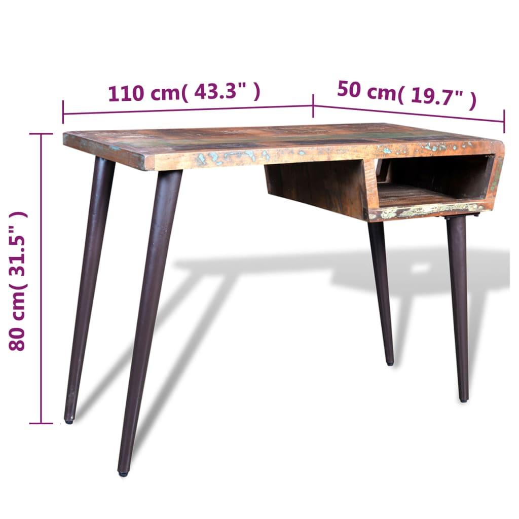 vidaXL Bureau avec pieds en fer Bois de récupération