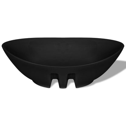 vidaXL Lavabo ovale en céramique noir avec trop plein 59 x 38,5 cm