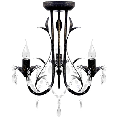 Lustre métal noir style art nouveau + perles crystal 3 x E14 Ampoules