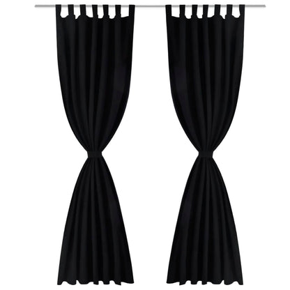 2 pcs Rideau à Passant Micro Satin Noir 140 x 175 cm
