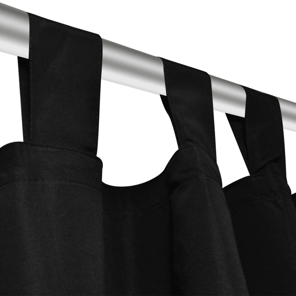 2 pcs Rideau à Passant Micro Satin Noir 140 x 245 cm