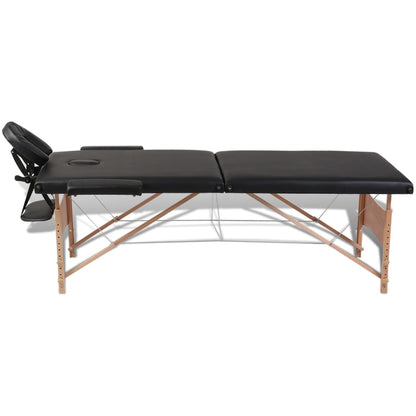 vidaXL Table de massage pliable Noir 2 zones avec cadre en bois