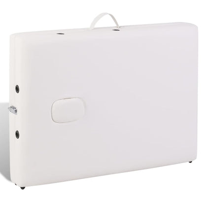 vidaXL Table de massage pliable Blanc crème 2 zones avec cadre en bois