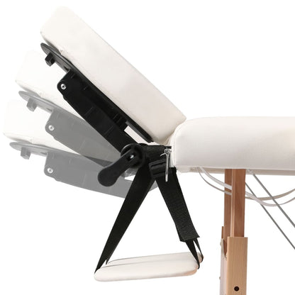 vidaXL Table de massage pliable Blanc crème 3 zones avec cadre en bois